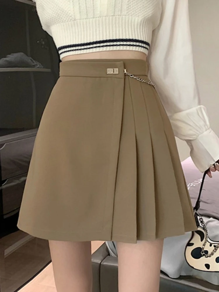 

High Waist Mini Skirts Women New 2024 Korean Style Streetwear All-Match Solid Color Ladies A-line Short Pleated Skirt