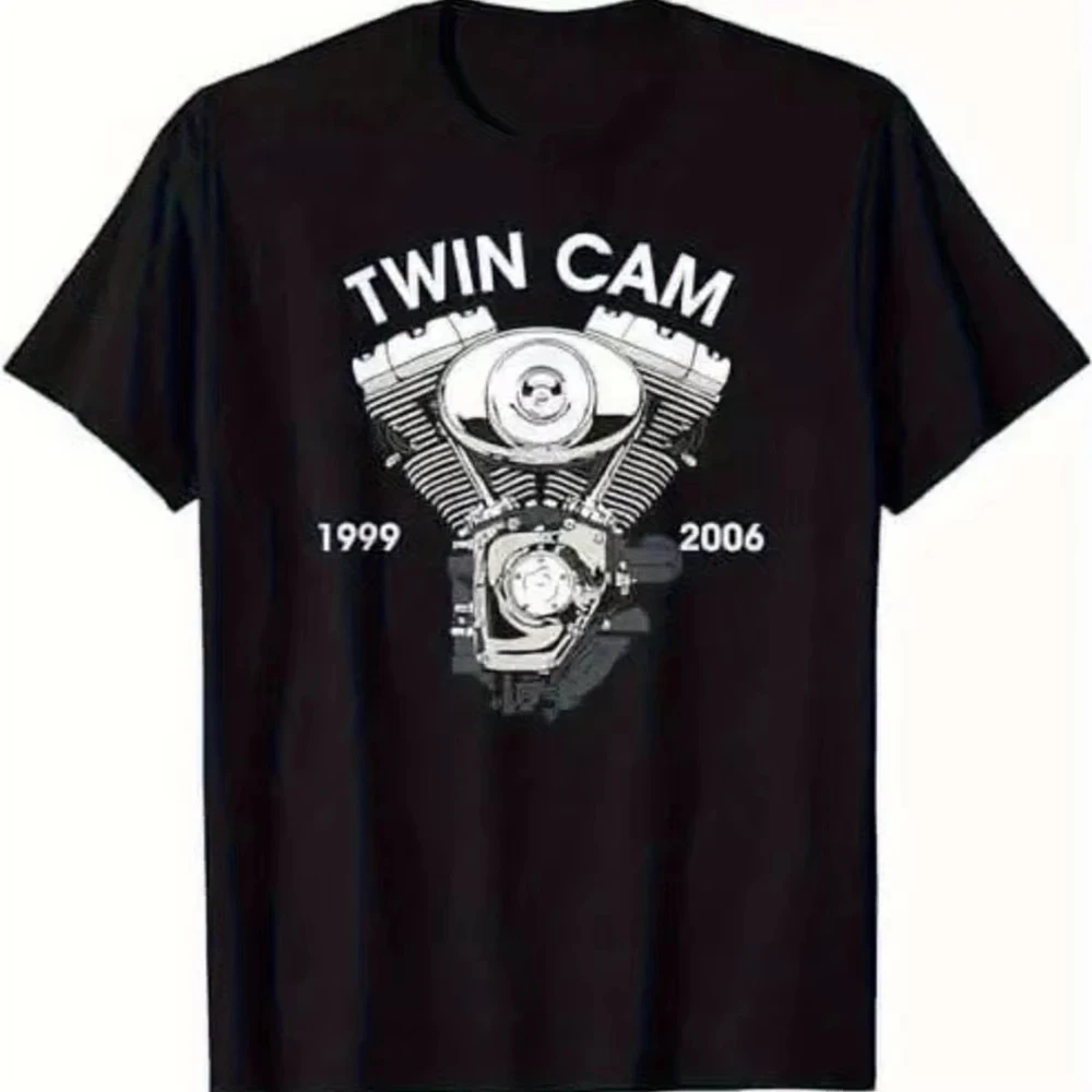Graphic T-Shirt Featuring Twin Cam V-Twin Motorcycle Engine Vintage Design From 1994-2006 Suitable for All Genders Summer