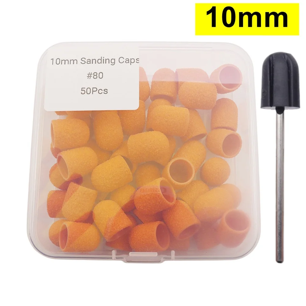 50 Stück Orange 80 Körnung 5mm Schleifkappen Ersatzhülsen für Nagelbohrer, Fußfeile, Hornhautentferner, Maniküre, Pediküre, Polierer – Detail 4
