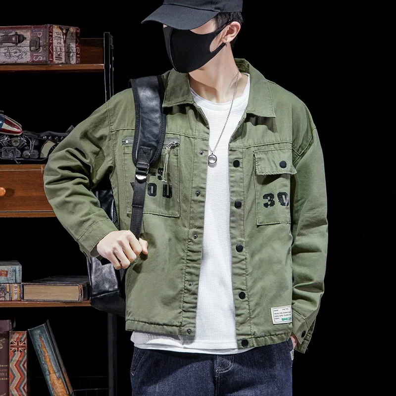 Spring And Autumn Washed Denim Shirt Men's American Retro Casual Korean Version Tooling Loose Ruffian Handsome Versatile Shirt