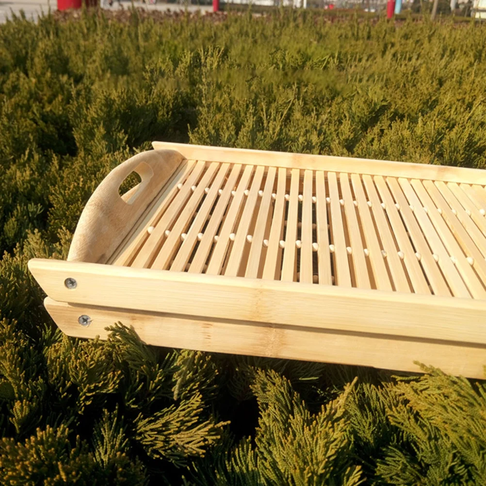 

1Pcs Bamboo Tray Hollow-Out Design Fruit Storage Tray Vegetable Plate Safe Practical Easy Hold No Water Accumulate