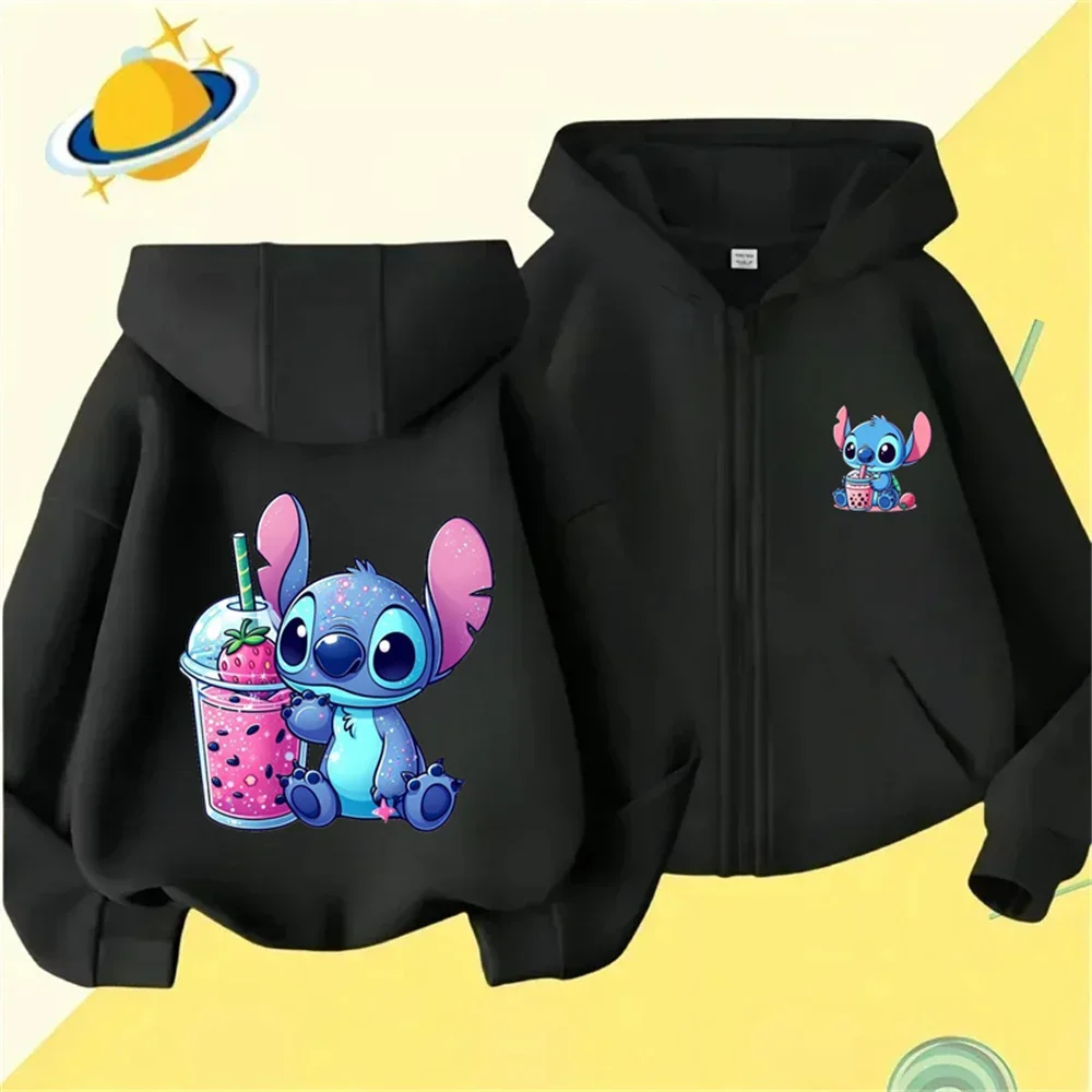 

3-14Stitch Stitch Children's sports brand hoodie Boys and girls fashion outdoor zipper hoodie Spring and autumn warm printed top