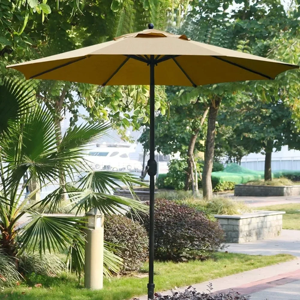 9Ft Patio Umbrella Outdoor Table Umbrella with 8 Sturdy Ribs (Tan)