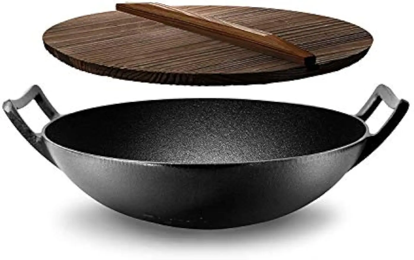 

Pre-Seasoned Cast Iron Wok with Wooden Lid - 5.8 Qt Capacity, Induction Compatible for Stir-Fry Cooking