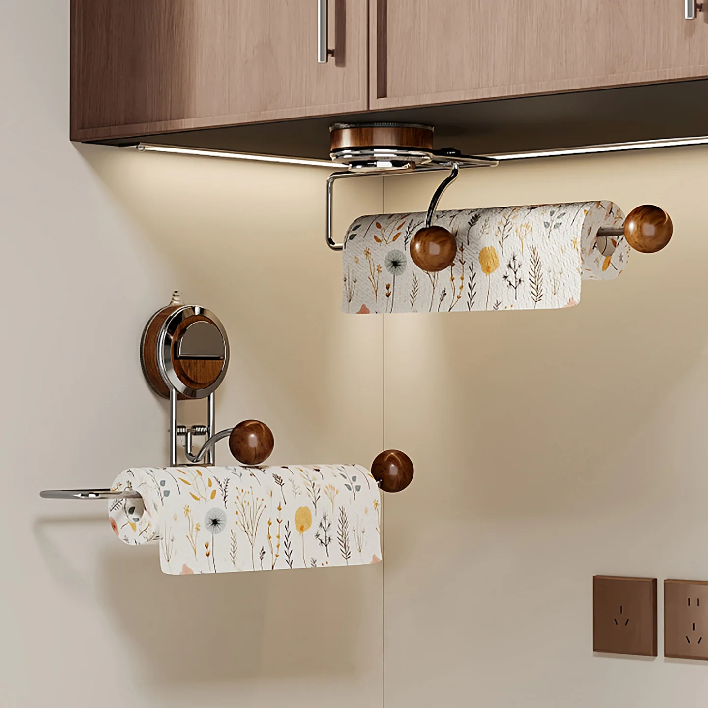 

Premium Suction Paper Towel Holder Wall-Mounted Metal Roll Stand Multi-Use Kitchen Organizer Space-Saving Storage Rack