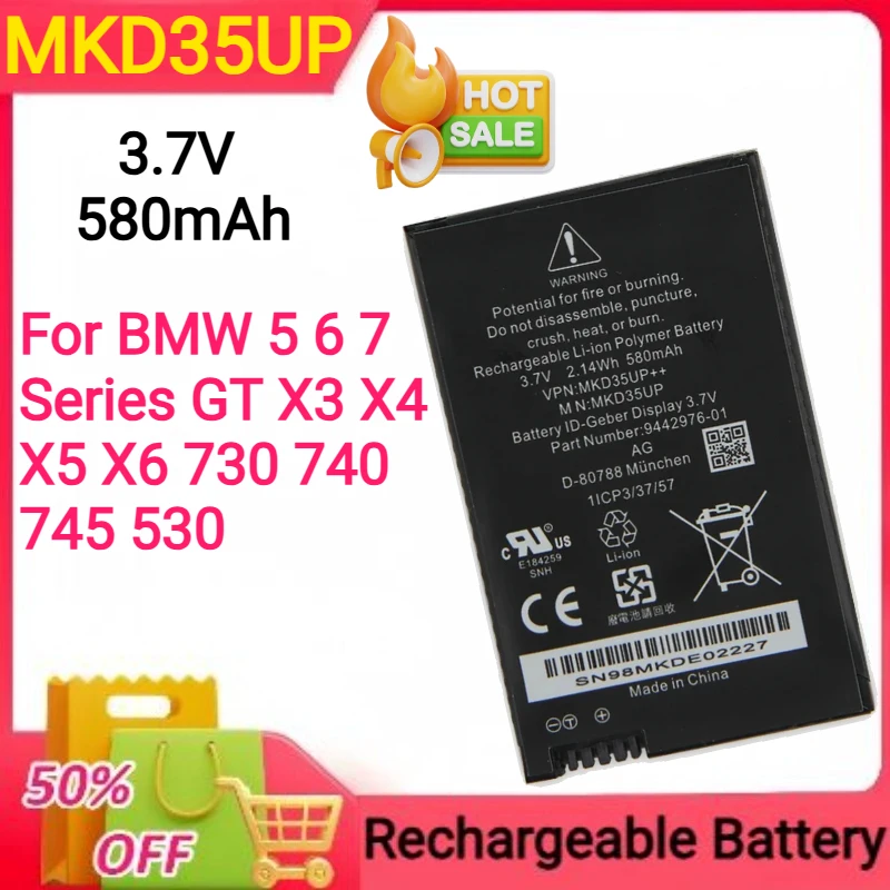 

NEW 3.7V 580mAh MKD35UP for BMW 5 6 7 Series GT X3 X4 X5 X6 730 740 745 530 Rechargeable Battery