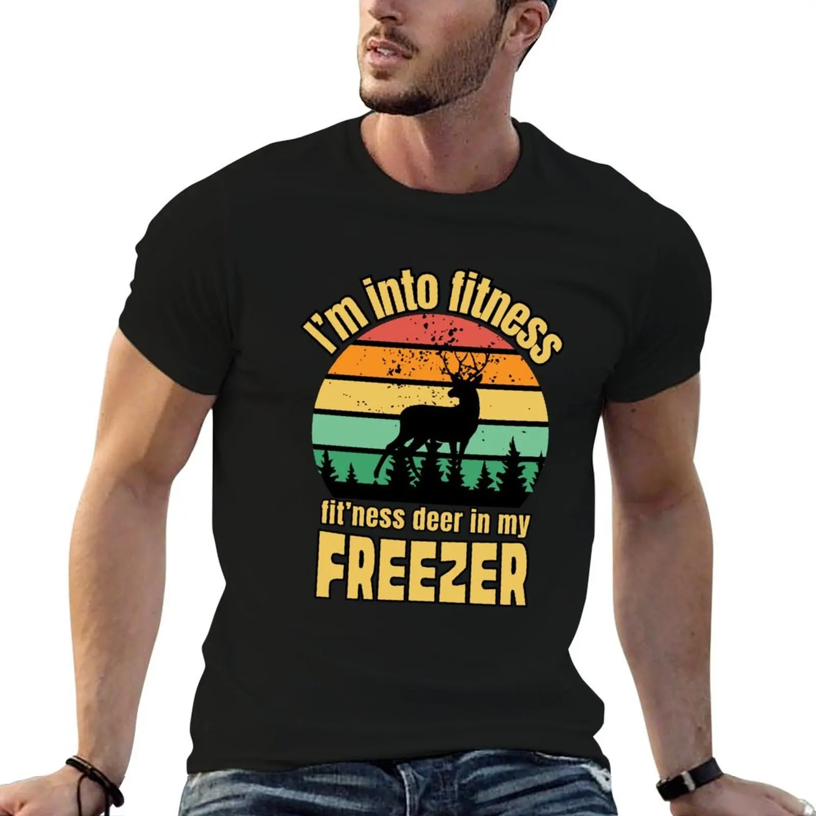 

I'm into Fitness Fit'ness Deer in My Freezer , retro buck hunting T-Shirt mens graphic t shirts T-Shirt