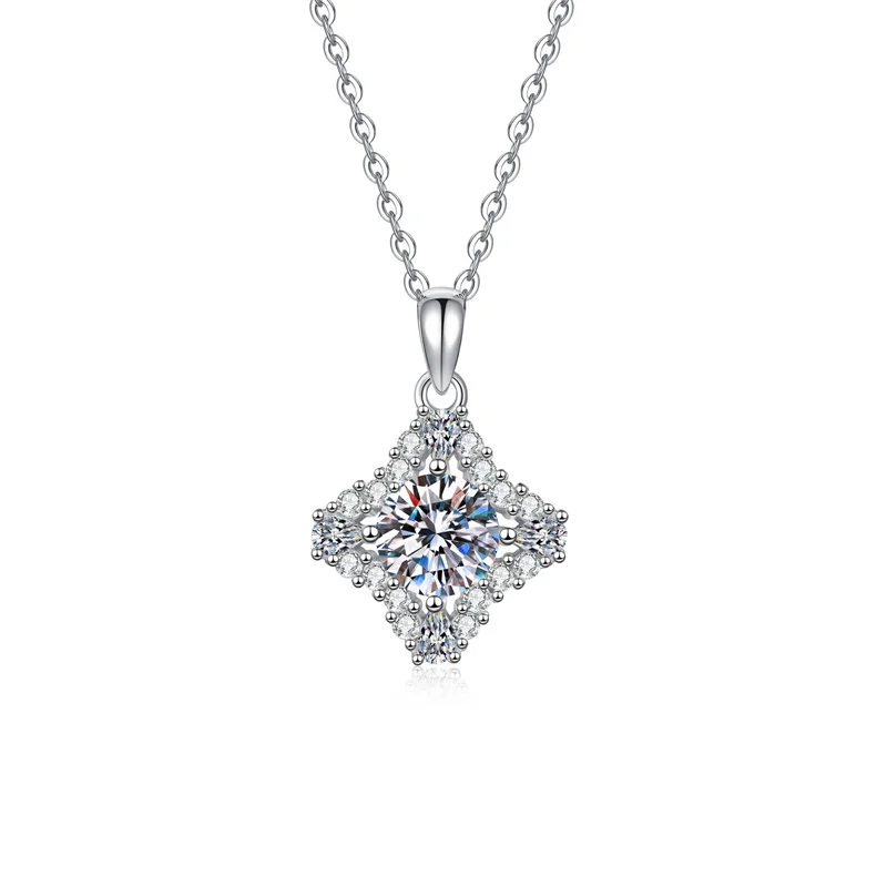 

ZFSILVER Trendy Fashion Fresh 925 Silver Color D White Moissanite Sqauare Star Necklace For Charm Women Party Jewelry Gift XL376