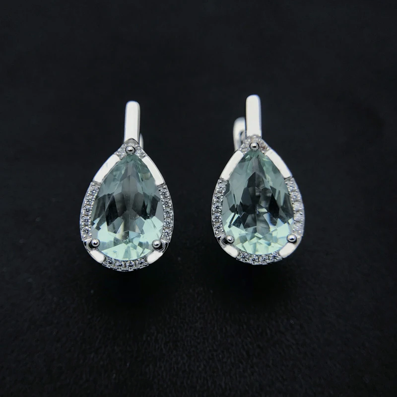 CSJ Elegant Green Amethyst Earring Sterling 925 Silver Pear 8*12 Cut 10mm 5Ct Fine Jewelry for Women Lady Party Gift Box