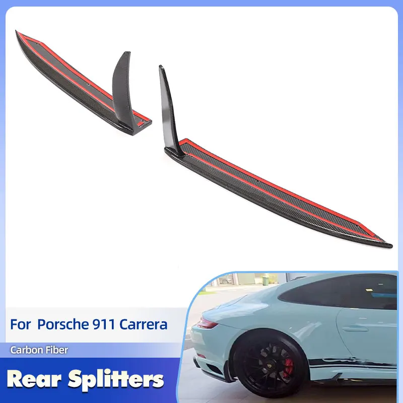 Car Rear Bumper Splitters Spoiler Full Carbon Fiber for Porsche 911 Carrera 4 GTS 2016-2019 Rear Splitters Canards Body Kits