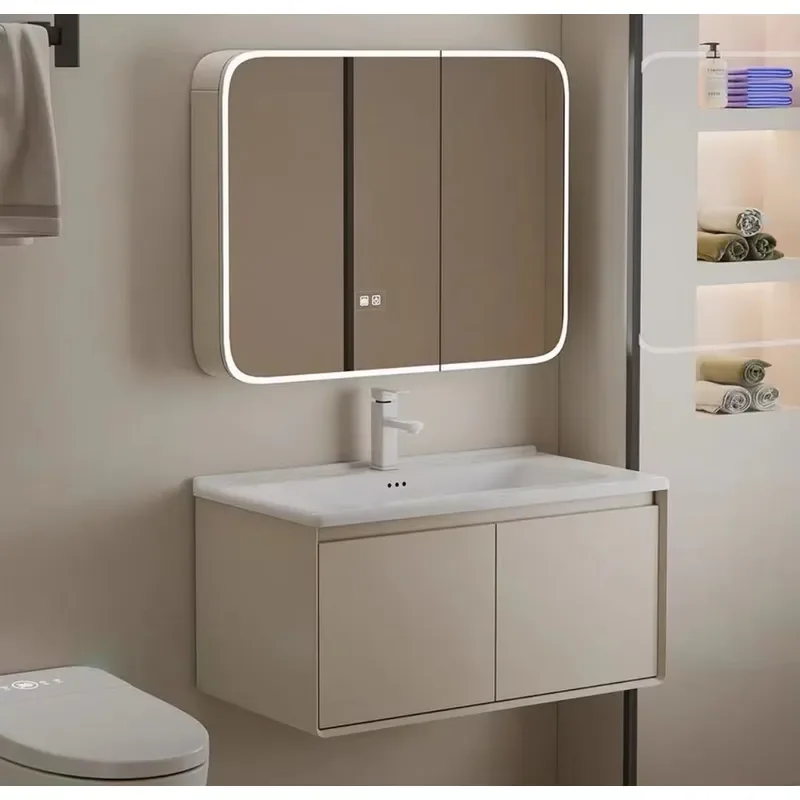 STLF Large Storage Bathroom Vanity Set, Waterproof Honeycomb Aluminum Material with Various Mirror Compatibility for Modern