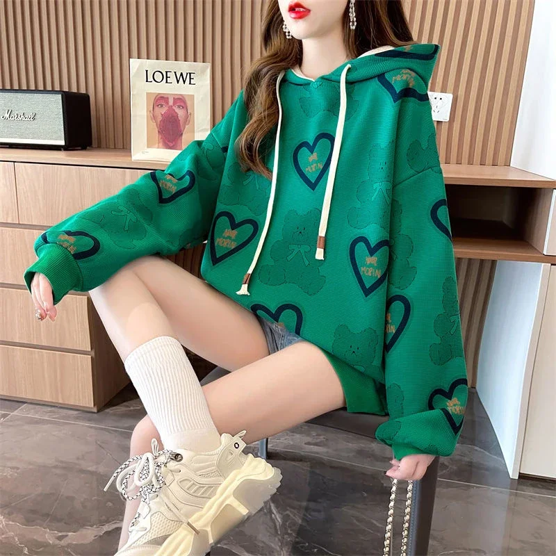 Korean Spring and Autumn Women's Hooded Sweatshirts With Orint On Female Top Long Sleeve 2025 Trend Cheap Designer Basic Hoodies