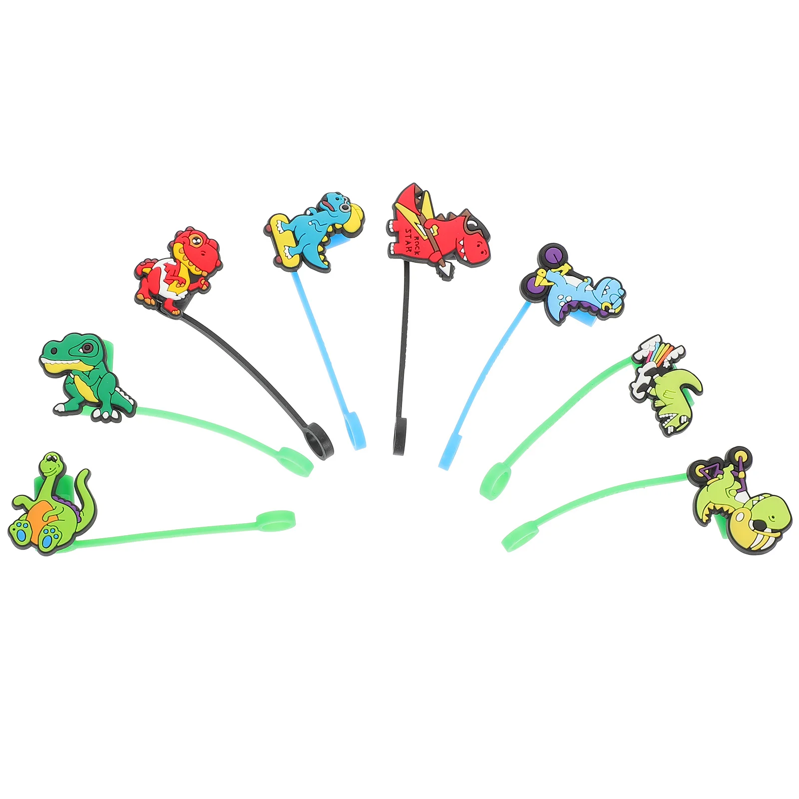 

8Pcs Silicone Straw Covers Cap Reusable Dinosaur Style Dust Plug for Tumbler Smooth Portable Protection Cute Drinking