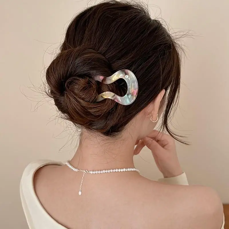 Horquilla en forma de U de ácido acético de alta calidad para mujer, horquilla para la parte posterior de la cabeza, peine, nuevo tocado de bola ondulada