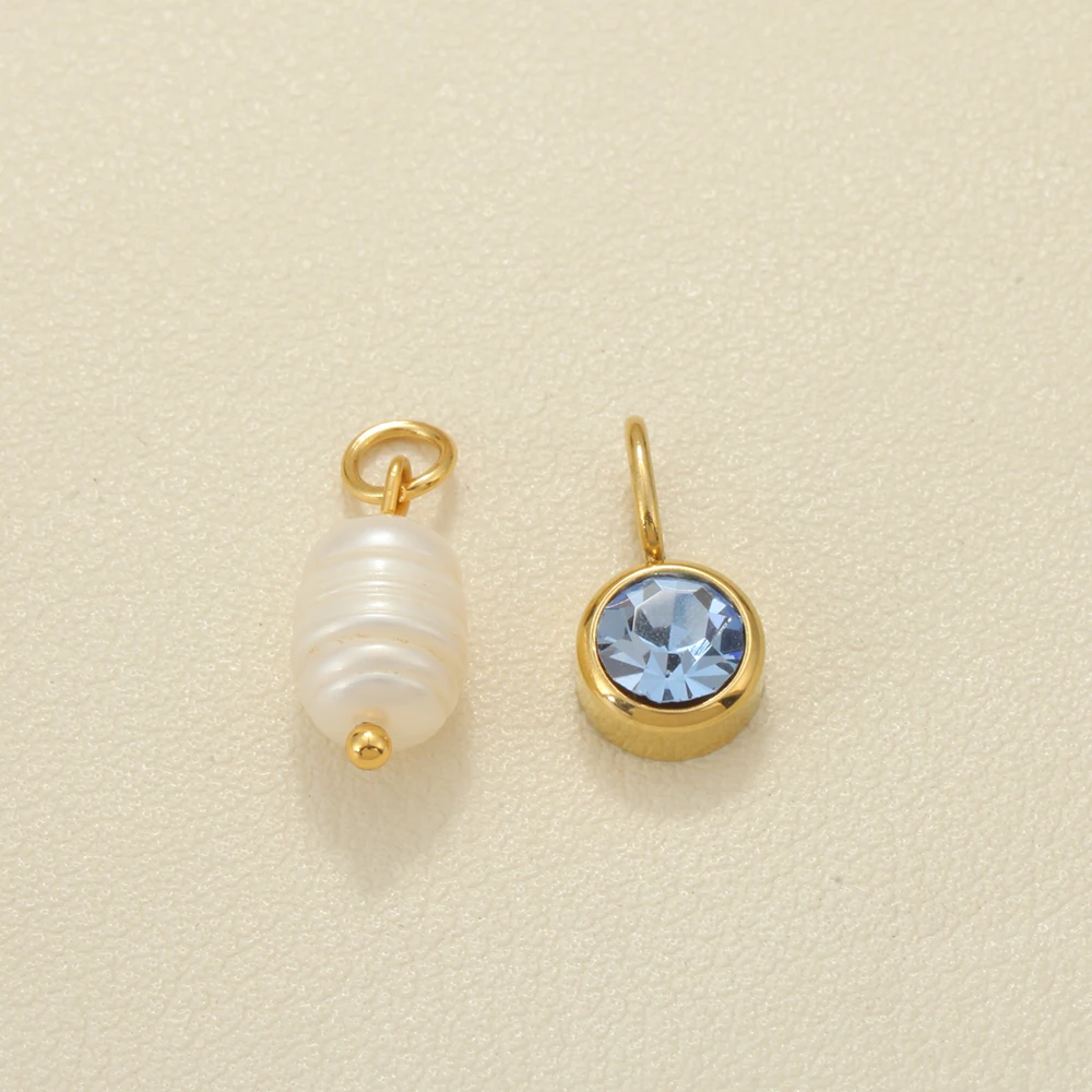 2PCS Golden Stainless Steel Pendant Freshwater Pearl 12 Birthstone Pendants Can Be DIY Necklace Bracelet Women\'s Jewelry Gifts