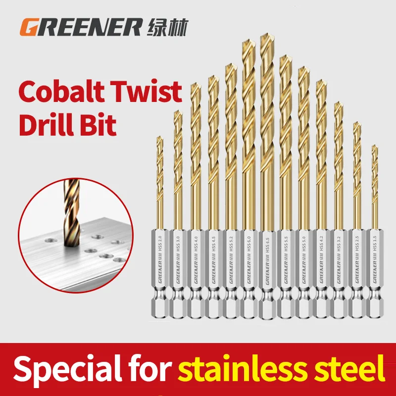

GREENERY 5/13Pcs Hex Shank Twist Drill Bit Set M35 Cobalt High Speed Steel for Stainless Steel Iron Metal Wood Core Hole Opener