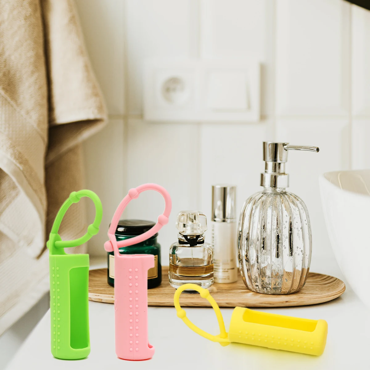 

12pcs Oil Bottle Silicone Sleeve Protective Bottle Holder Case for Perfume Bottles Travel Durable Bright Color