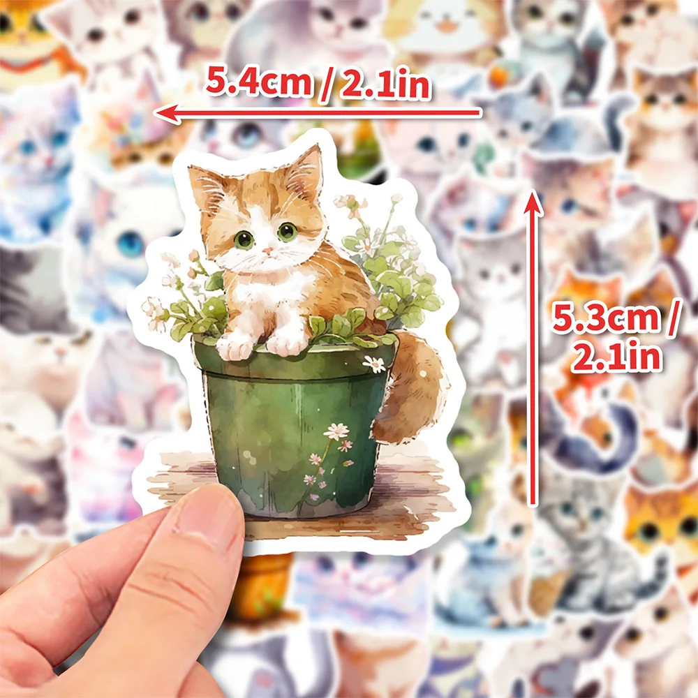 10/30/50pcs Cute Cat Cartoon Stickers Watercolour Animal Decals Laptop Notebook Phone Guitar Fridge Decoration Sticker Kids Toy