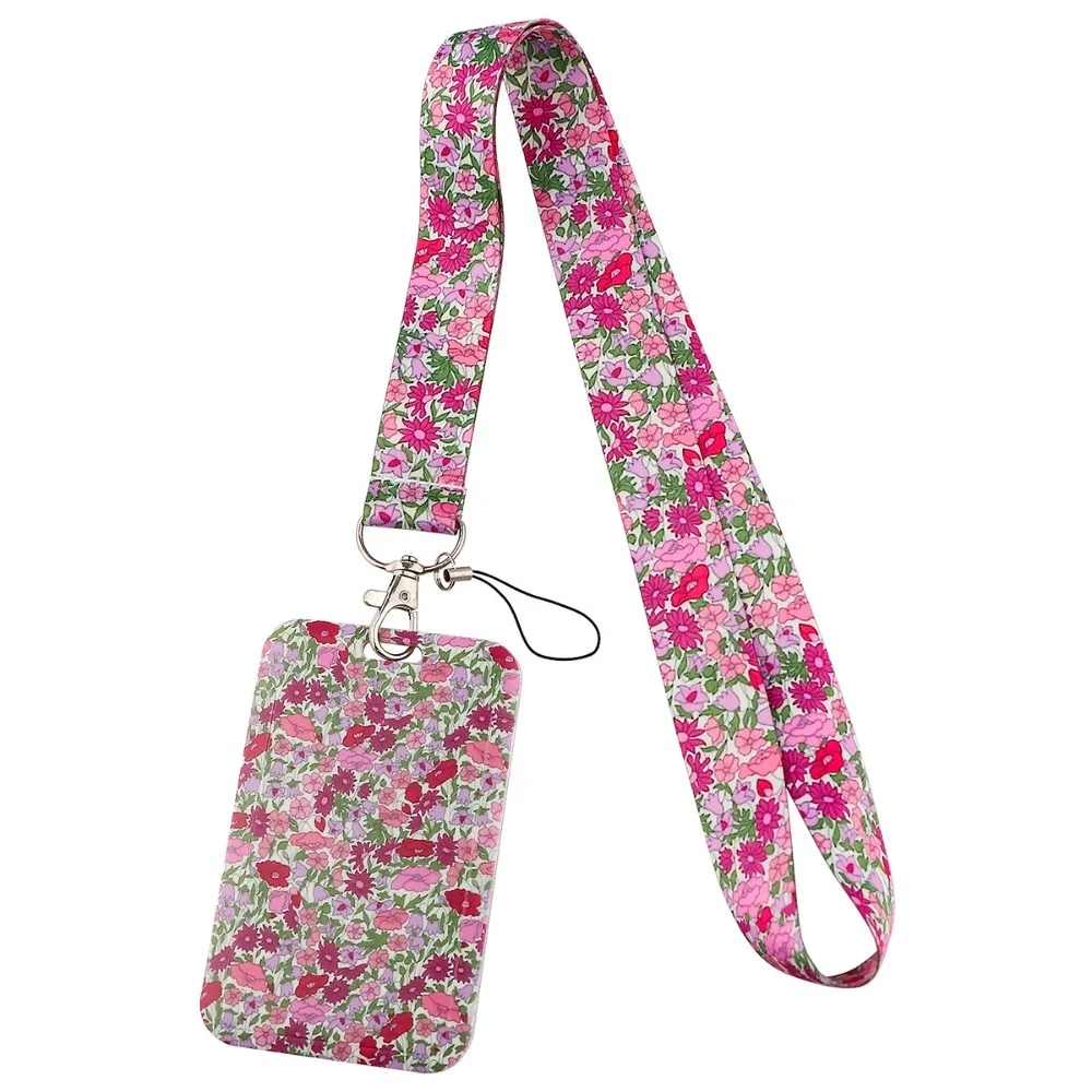 With Lanyard ID Card Holder New Flower Nurse Credit Card Holders Strap Teacher Bus Card Cover Case