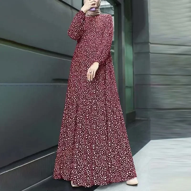 

Turkey-Arabia Elegance Evening Party Dresses New Muslim Autumn Abaya for Women Muslim Dubai Islamic Solid Puffy Sleeves Dress