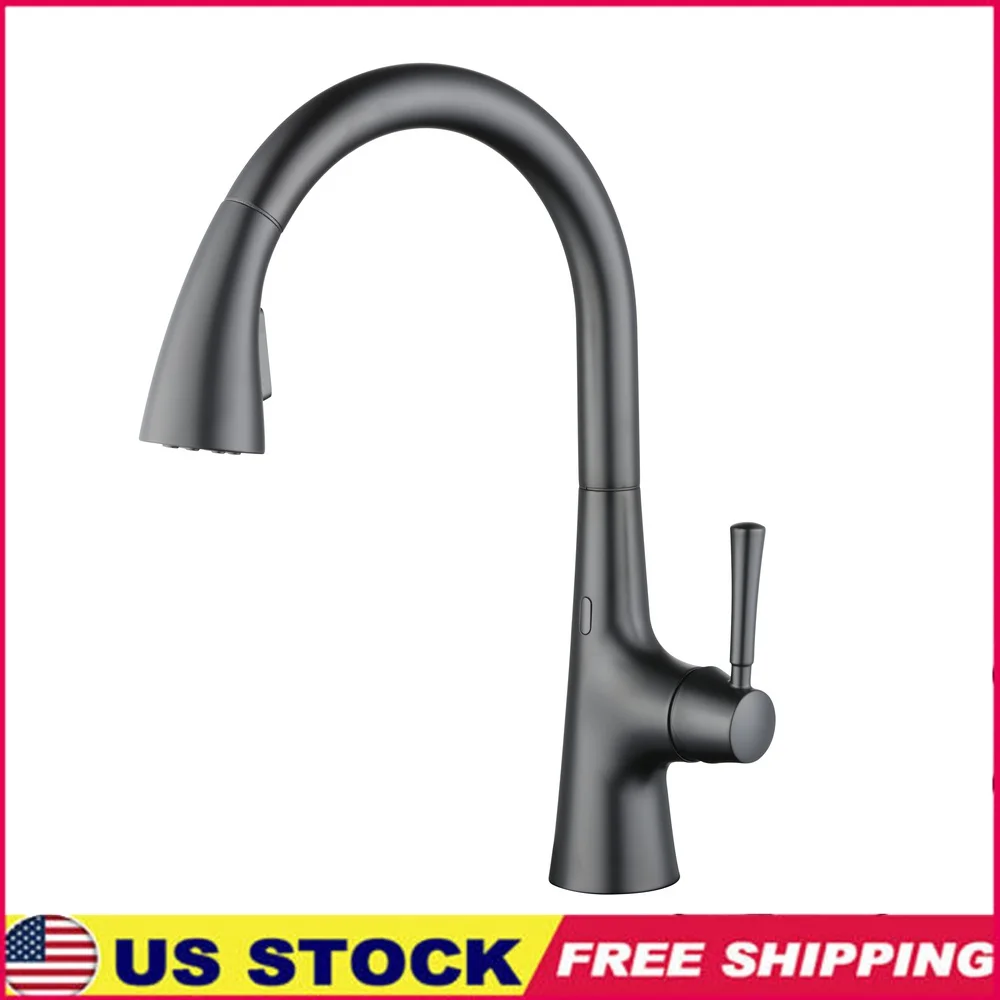 

Touchless Pull Down Kitchen Faucet Matte Black Stainless Steel 360 Degree Swivel Sprayer Hands-Free Operation Easy Installation