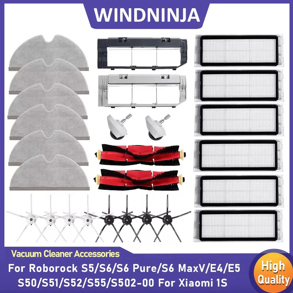 Für Roborock S5 S50 S51 S52 S55 S6 S6Pure S6MaxV Für Xiaomi 1S Staubsauger HEPA-Filter Abdeckung Wischtücher Haupt- und Seitenbürste Radteile