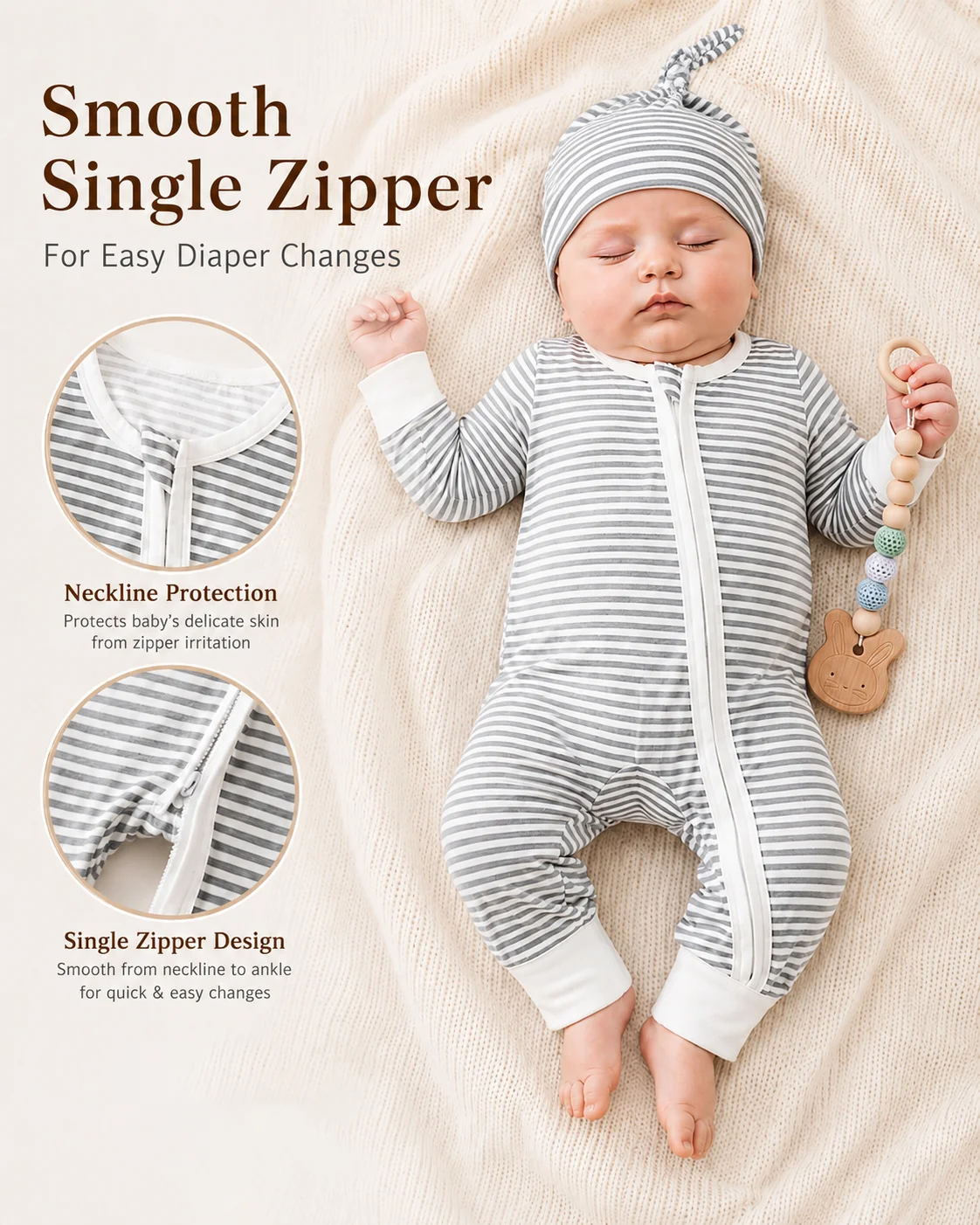 Somenie Newborn Long Sleeve Romper Oblique Zipper Spring and Autumn Baby Climbing Suit 0-18M