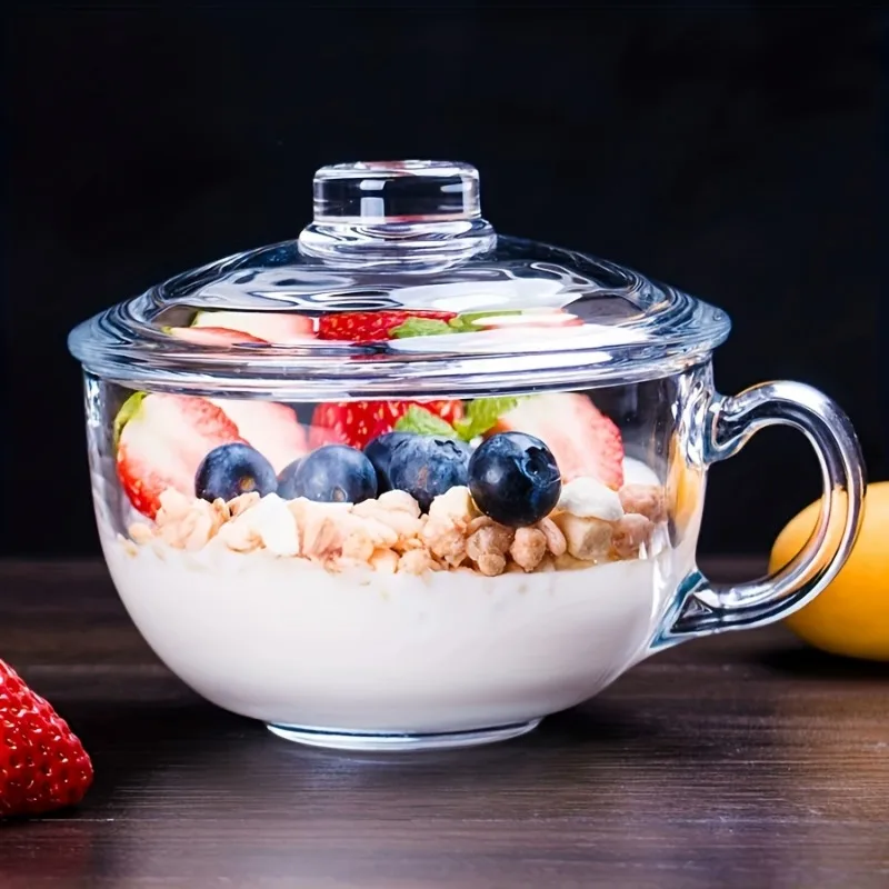

550ml Glass Bowl With Handle Thickened Breakfast Oatmeal Milk Cup High Temperature Resistant Cup Ideal For Desserts Pasta Rice