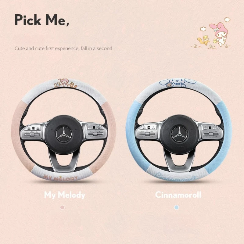 

Kawaii Sanrio Pink Melody Car Steering Wheel Protective Cover Cinnamoroll Non-Slip 36/38cm O D Ice Silk Ring Summer Car Ornament