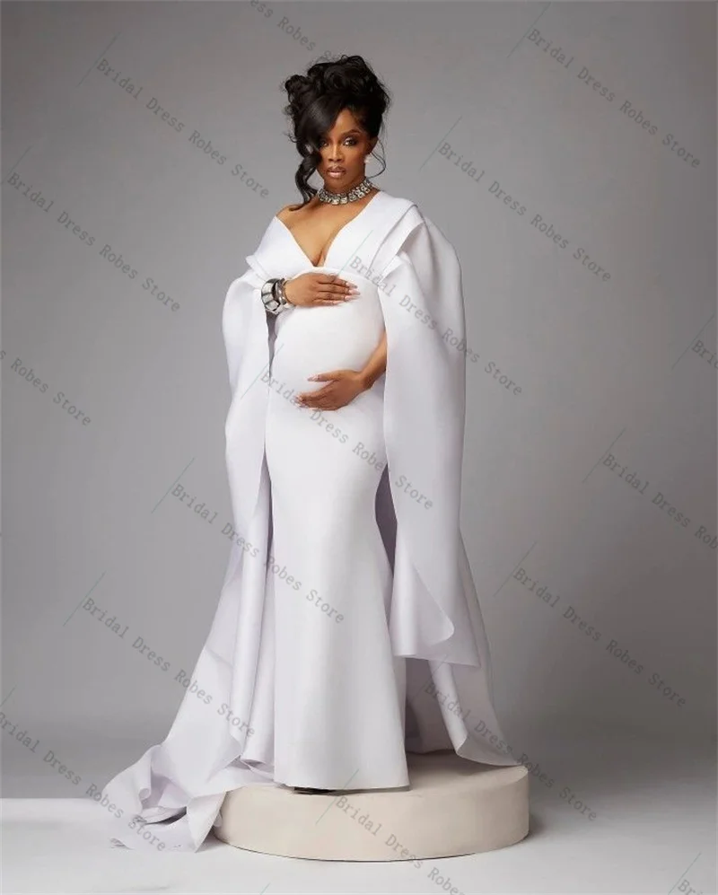 

Sexy Wrap Cape Women Pregnant Prom Dress For Photoshoot V Neck Full Sleeves Bridal Morning Robe Long Customized Night Gown