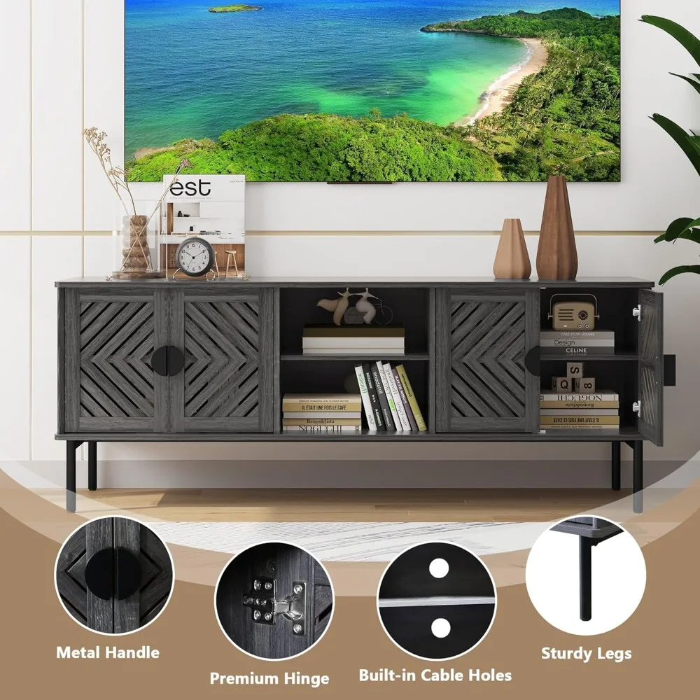 حوامل تلفزيون مقاس 63 بوصة لغرفة المعيشة، وحدة تحكم تلفزيون مع أرفف مكونة من طبقتين، حوامل تلفزيون لمركز الترفيه الحديث مع مساحة تخزين، Wo #4