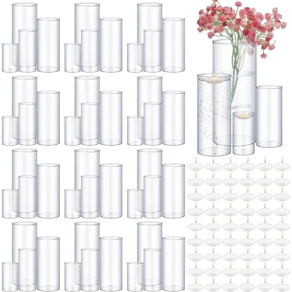 48 pieces of 4-size transparent glass cylinder vases, center piece for party decoration (4/6/8/10 inches high),