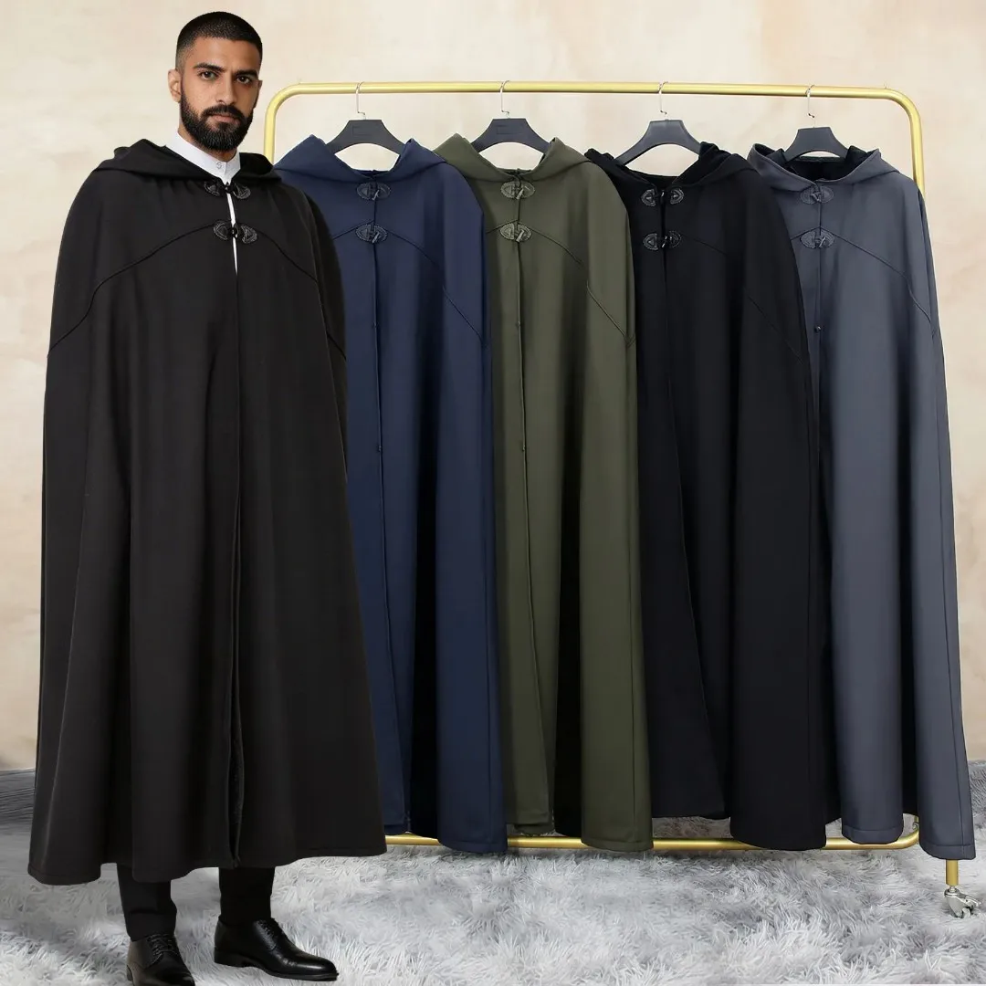 Victorian Hooded Long Cloak Unisex Medieval Cape Vintage Gothic Wizard Robe Halloween Cosplay Costume Loose Poncho for Men