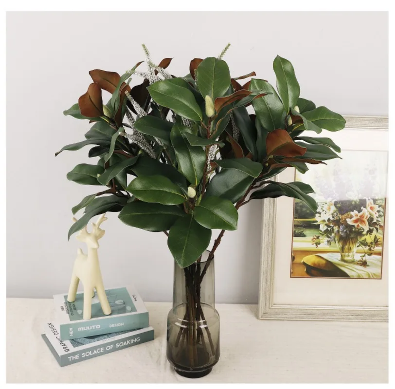 

3 шт. имитация растений 2 вилки листья магнолии искусственный цветок искусственное зеленое растение лист магнолии фестиваль свадебное украшение