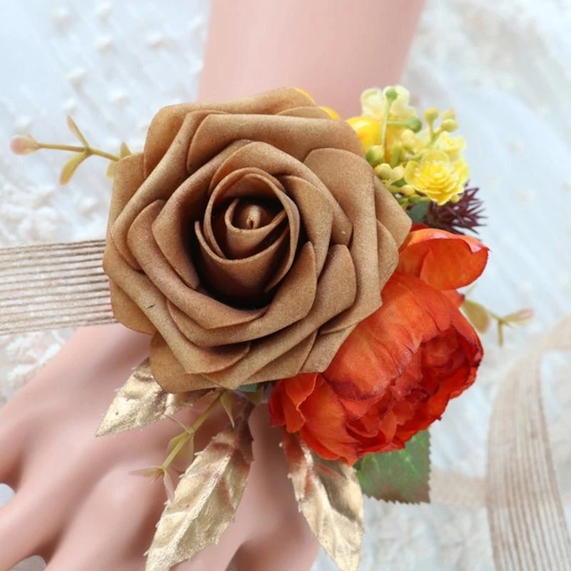 

Bridesmaids Flower Wrist Corsage for Wedding Elastic Wrist Flower for Taking Photo Decorative Ruffled Wrist Corsage