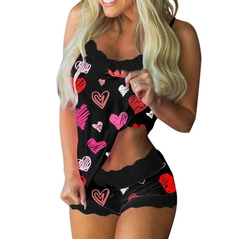 Zomer Vlinder Bloemen Print Top + Shorts Dames 2 Delige Set Mouwloos 3xl Plus Size Nachtkleding Sexy Dames Nachtkleding