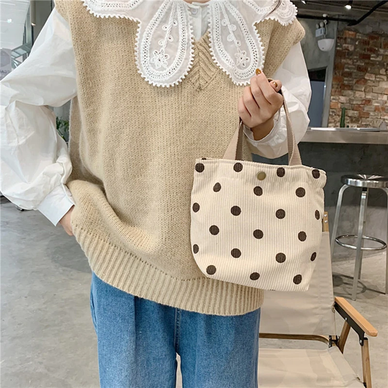 

Retro Literature Cloth Bag Women's Corduroy Handbag Flower Pattern Tote Bag Corduroy Tote Bag Lunch Bag Reusable Shopping Bag