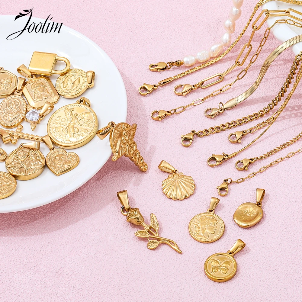 Joolim Jewelry Wholesale Waterproof&Tarnish Free Fashion Rose Coin Melon Seed Single Stainless Steel Pendant Gift For Women