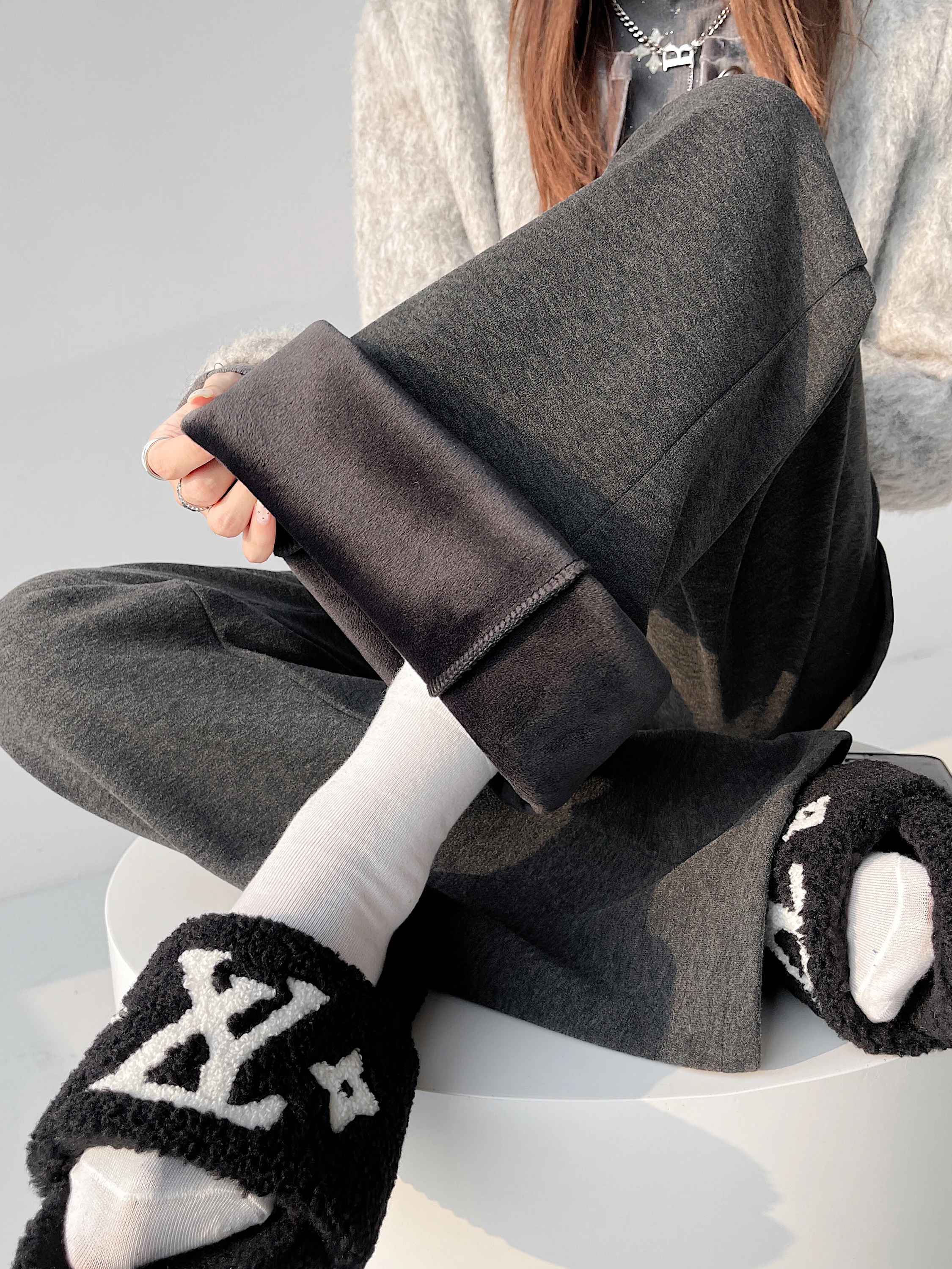 Calças de Cintura Alta e Pernas Largas para Mulheres, Estilo Casual, Comprimento até o Chão, Moda Coreana para o Dia a Dia