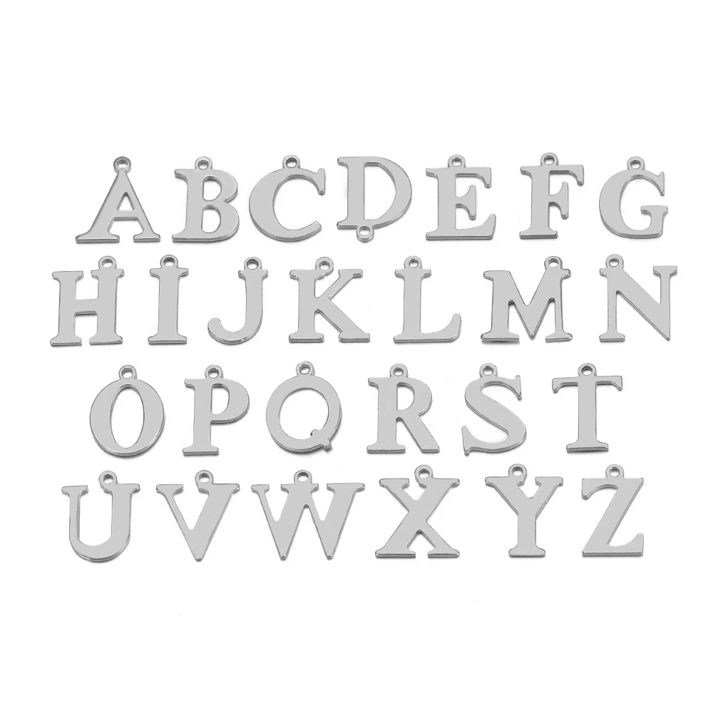 50pcs Stainless Steel 26 Letter Pendant Alphabet Charms Necklace Pendant Bracelet Making Earring Findings DIY Name Jewelry