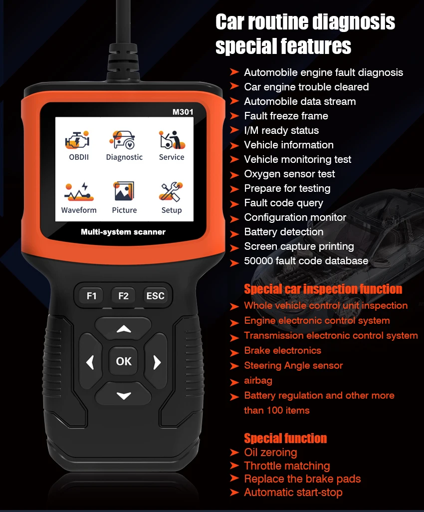 New Style M301 Electric Car Scanner Car Repair Tools Skaner Obd2 Outils De Diagnostic Automobile for All OBDII Car Since 1996