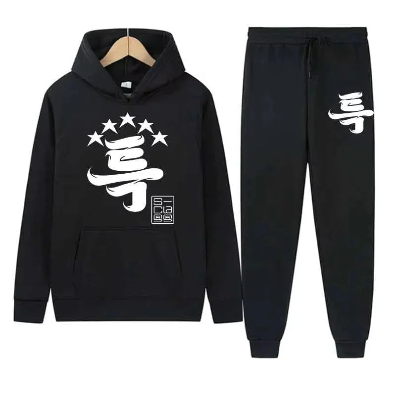 2025 Spring Autumn Men Casual Two Piece Sets STAR Peripheral Same Style Printed Hoodie Tops Pants Personality Sweatshirts Street