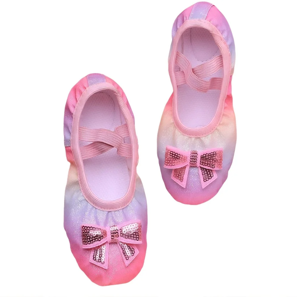 USHINE Kids Glitter Ballet Shoes Sequins Bow Soft Sole Dance Slippers Girls Gymnastics Training Dance Shoes