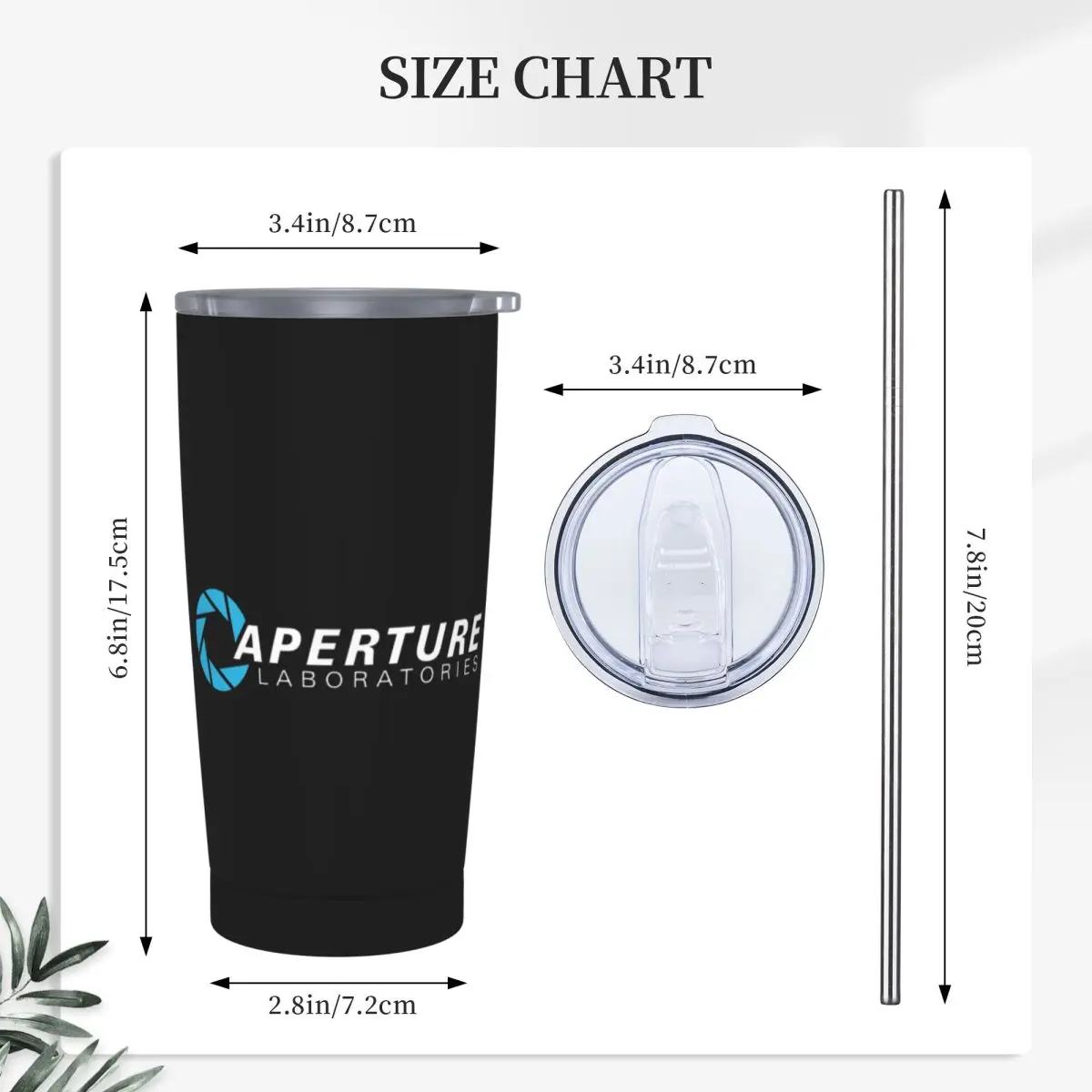 Aperture Science Laboratories - Portal Stainless Steel Tumbler Vacuum Insulated Mugs Thermal Cold Cup Straw With Lid 20oz