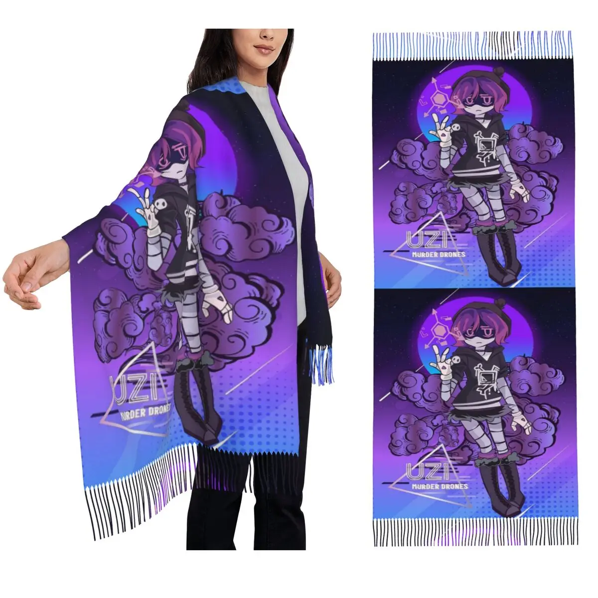 

Murder Drones N и Uzi швейцарский шарф, шарфы с кисточками, женские мягкие теплые шали и накидки, большая осенне-зимняя шаль