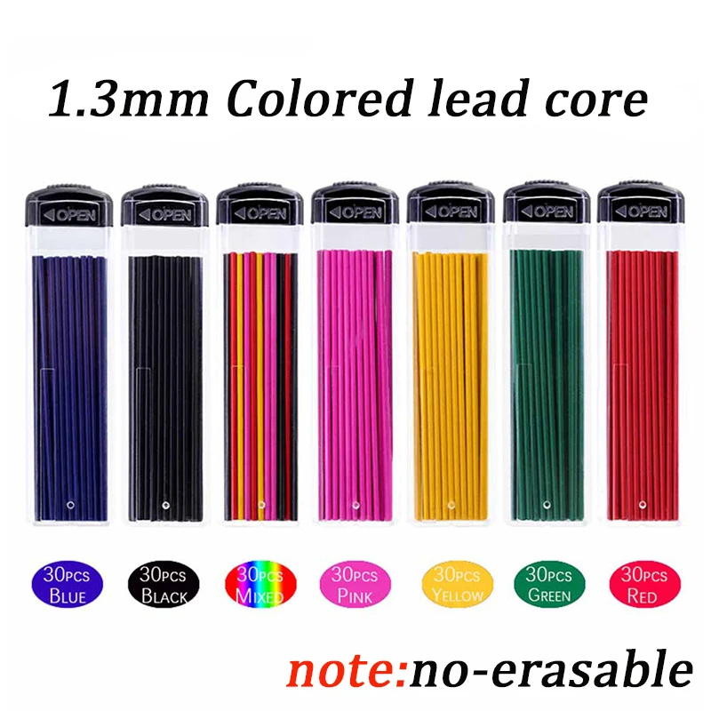

1Box New 1.3MM Automatic Pencil Lead Refill, 6Color Replaceable Mechanical Pencil Lead School Writing Supplies Accessories