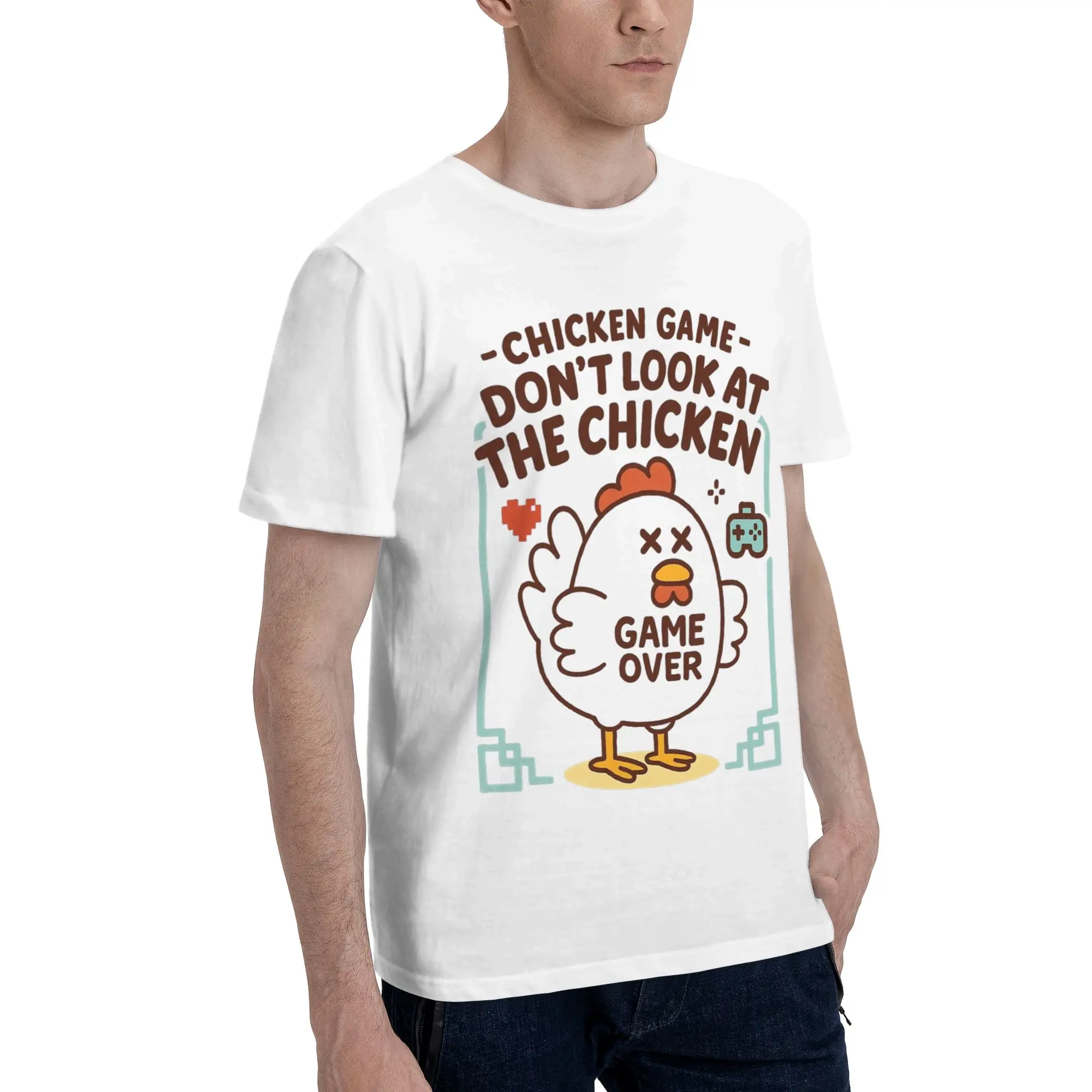 Men Women Graphic Printed Chicken Game Dont Look At The Chicken  Tee T Shirt 100% Cotton  T-shirts Clothing