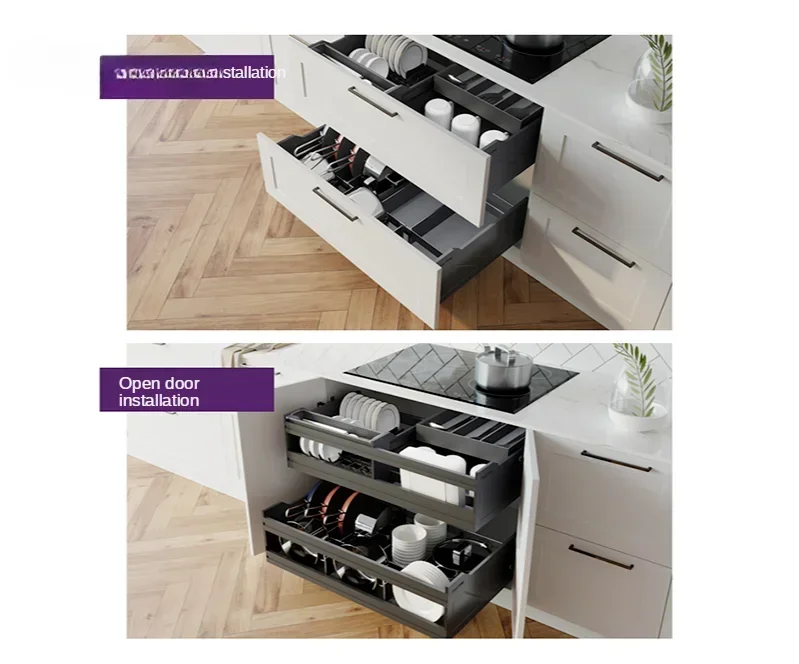 Cabinet Pull-out Basket Door Drawer Type Double-Layer Push-Pull Built-in Bowl Storage Rack