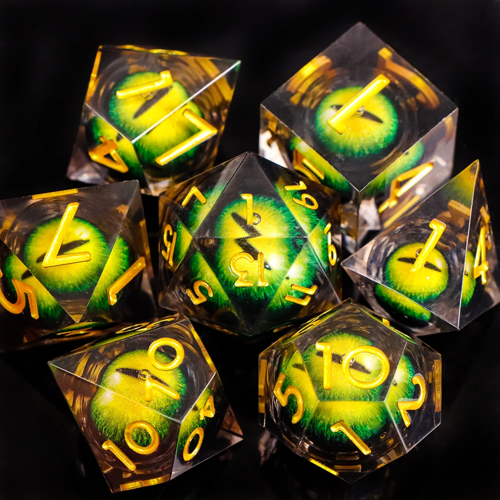 Conjunto de dados de olho de dragão de resina - dados de jogos de 7 peças para RPG DND, masmorras e dragões, entretenimento de mesa premium