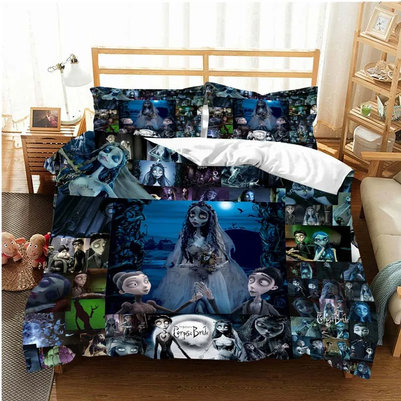 Bedding Three-Piece Duvet Cover Pillowcase Animated film Personality  bedroom Decor Soft corpse bride King Sheet